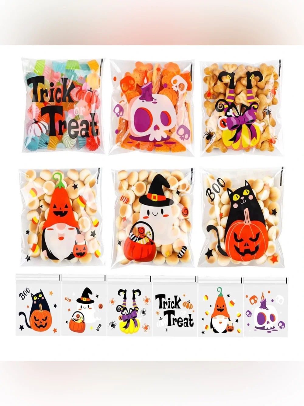 BuyNow✨ 50Pc Mixed Cellophane Resealable Halloween Treat Bags